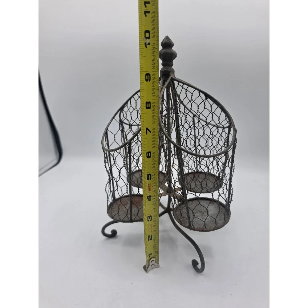 Rustic Metal Wire Mesh 4 Compartment Utensil Caddy Candle Holder Farmhouse Decor